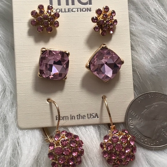 🆕🌸 3pc Earrings Set Gold Pink - Picture 2 of 8